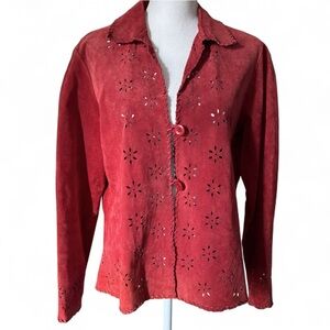 Vintage Coldwater Creek Red Suede Jacket Floral Cutout